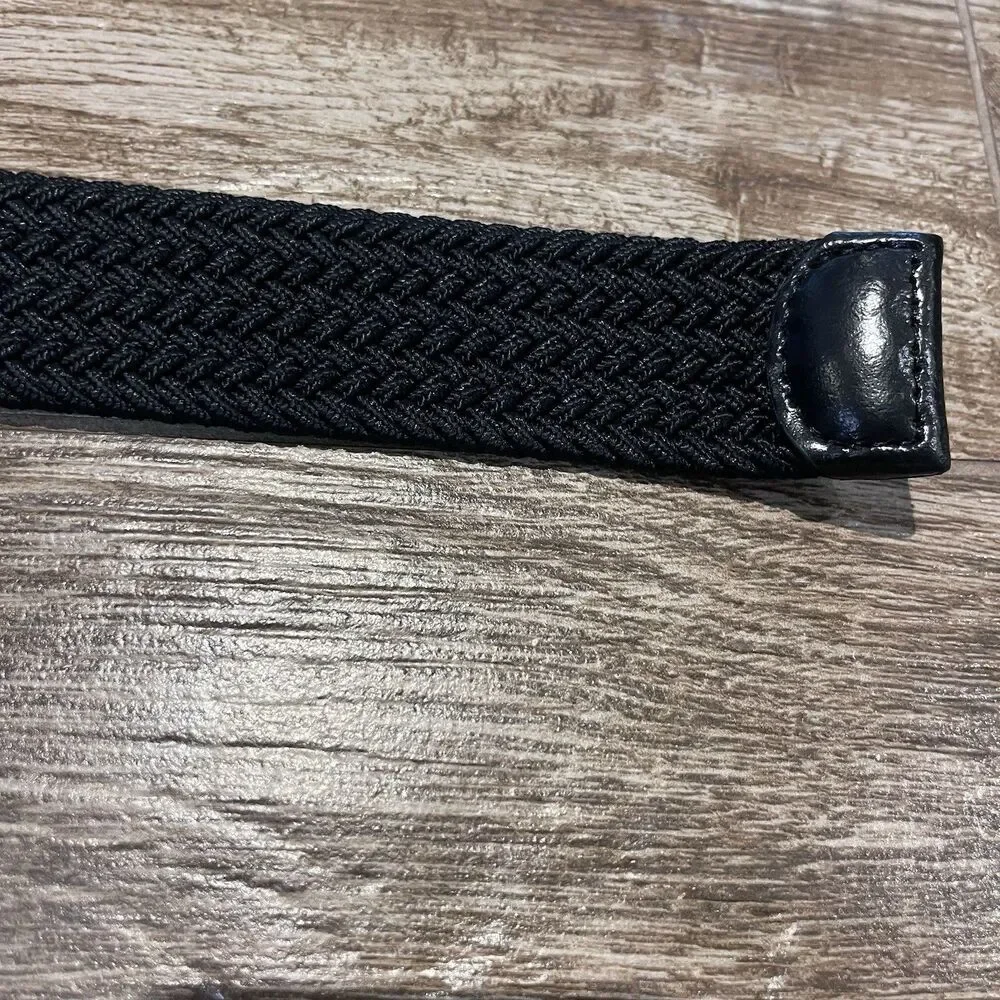 Original Penguin Braided Stretch Belt Large 38-40 Black Genuine Leather Trim NWT